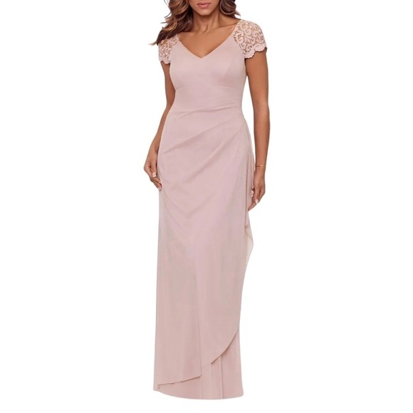 XScape Blush Lace Short Sleeve Embellished Formal Gown | U.S. Woman’s 10 - Picture 1 of 10